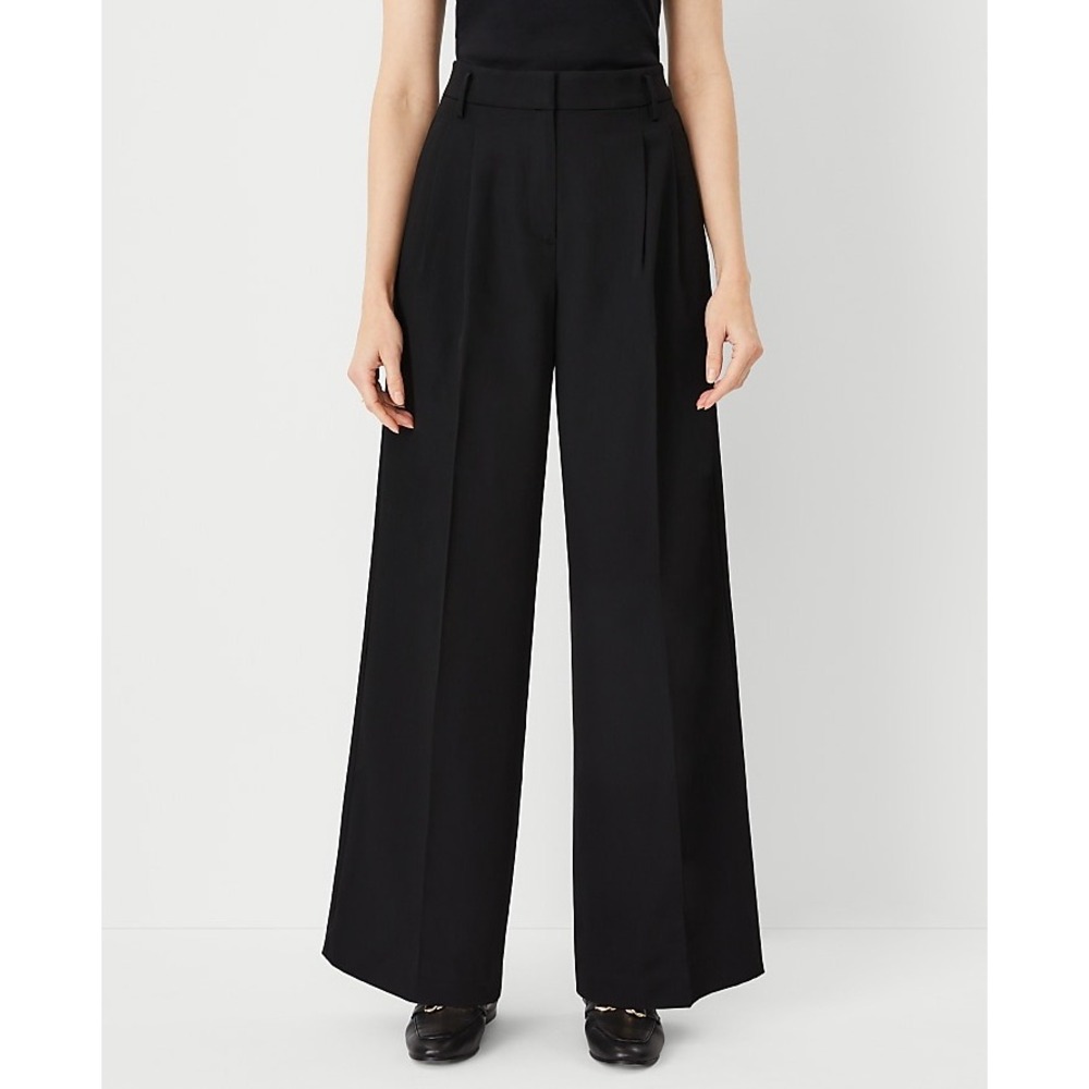 Ann Taylor The Pleated Wide Leg Pant in Black Size 12 NWT Minimalist Classic